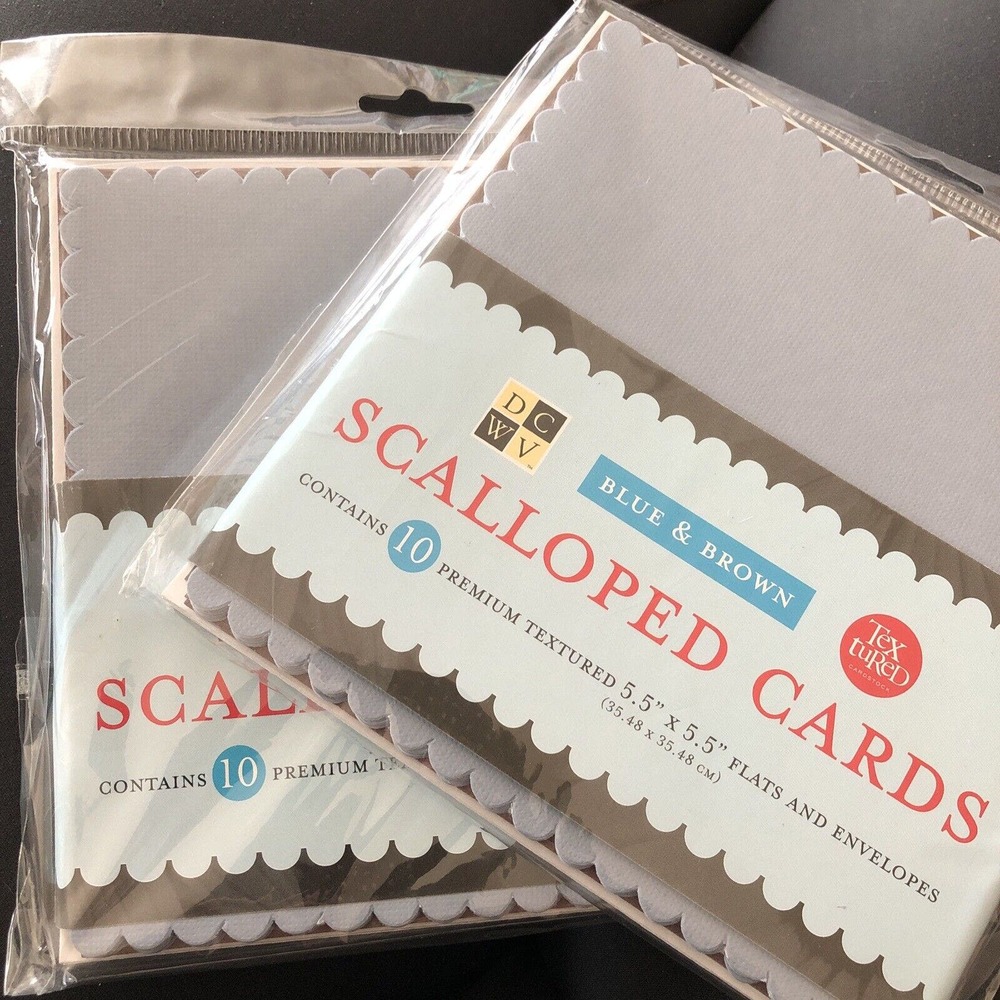 20 DCWV‎ 5.5" Blue Brown Scalloped Cards Env Scrapbooking Paper Cardstock (2x10)